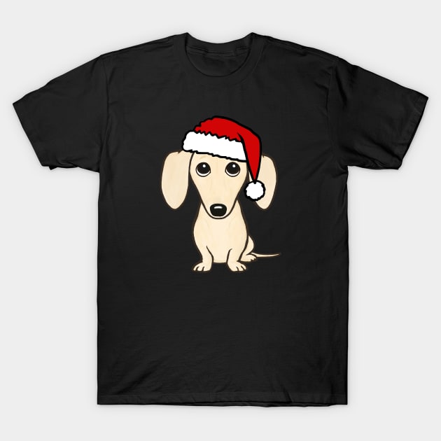 Cream Dachshund with Santa Hat Cute Wiener Dog Christmas T-Shirt by Coffee Squirrel